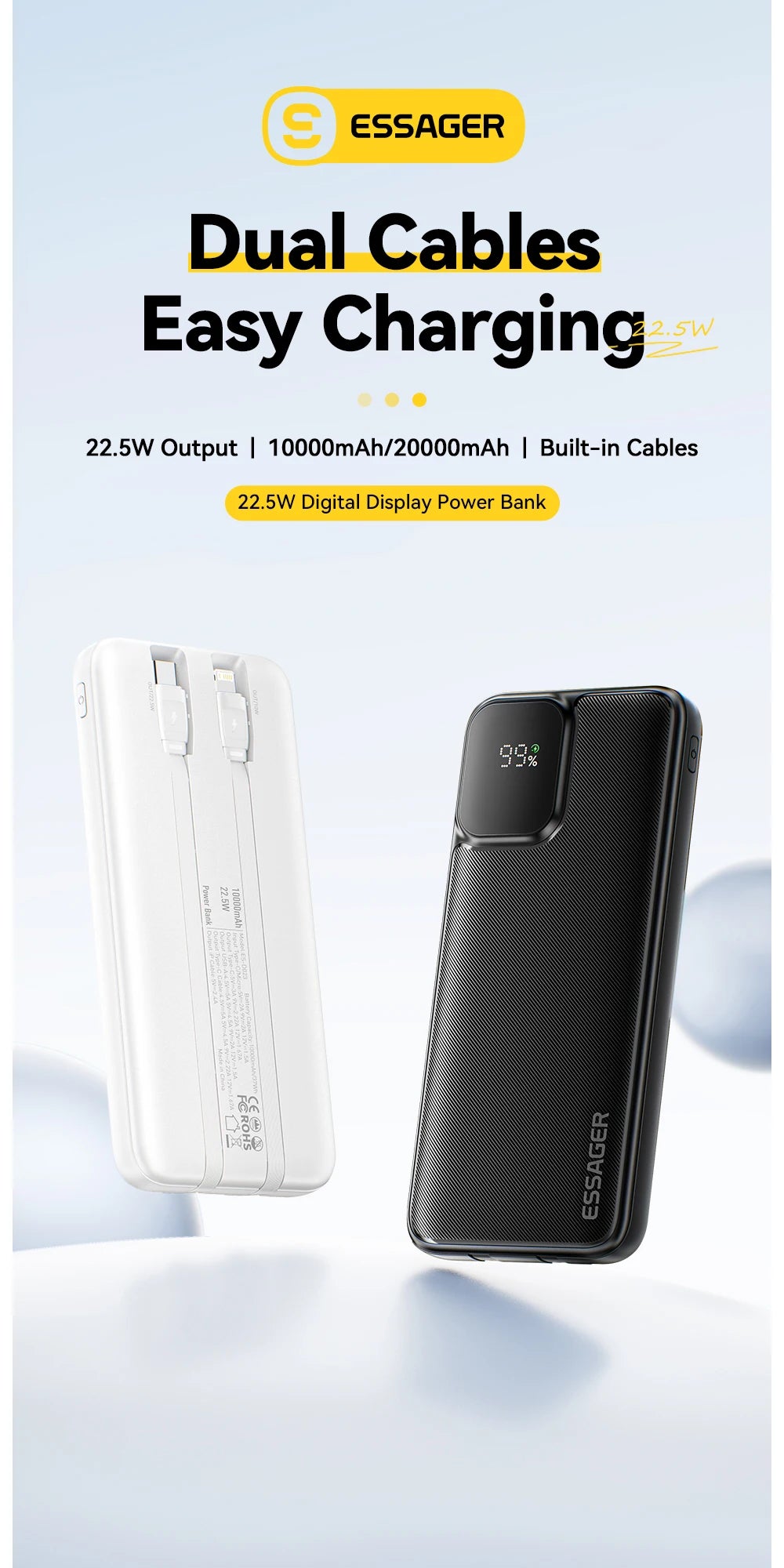 Draagbare Powerbank 20.000mAh – Snel Opladen PD 22,5W