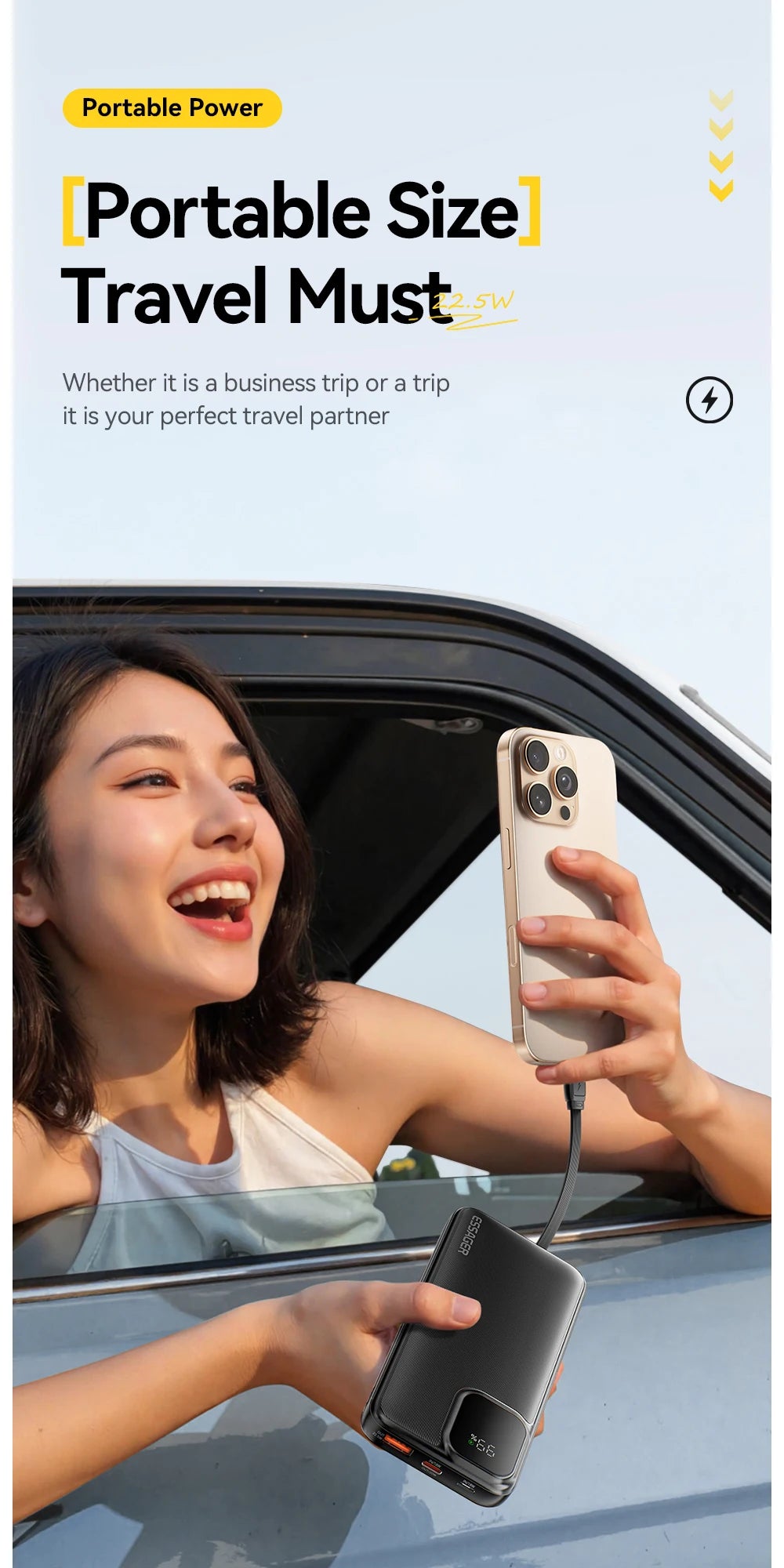 Draagbare Powerbank 20.000mAh – Snel Opladen PD 22,5W